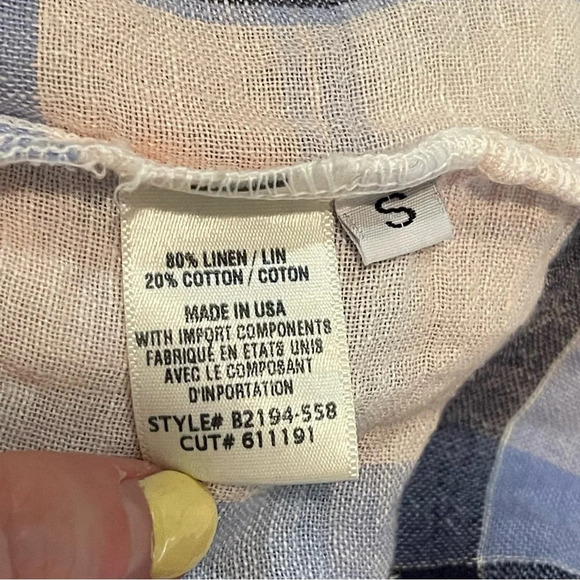 Bella Dahl plaid button down front pocket linen blend long sleeve shirt blouse S - Picture 7 of 8